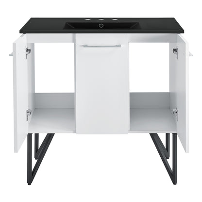 Swiss Madison, Annecy 36 in. White Bathroom Vanity With Black, 3-Hole Ceramic Sink Top