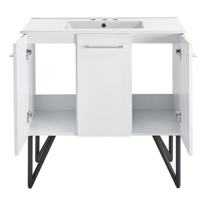 Swiss Madison, Annecy 36 in. White Bathroom Vanity With White, 3-Hole Ceramic Sink Top