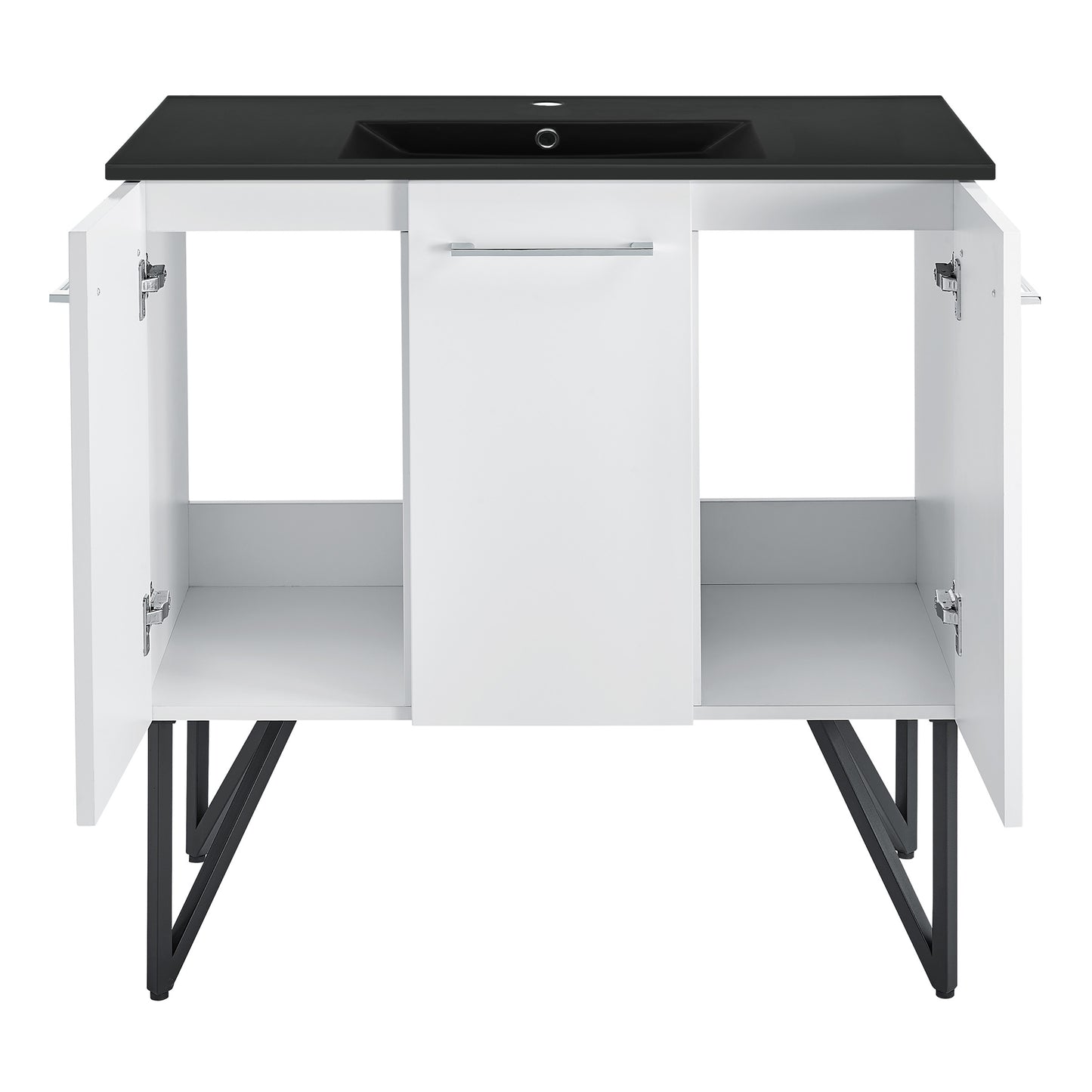 Swiss Madison, Annecy 36 in. White Bathroom Vanity With Black Ceramic Sink Top