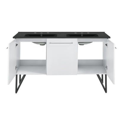 Swiss Madison, Annecy 60 in. White, Double Basin Bathroom Vanity With Black, 3-Hole Artificial Stone Sink Top