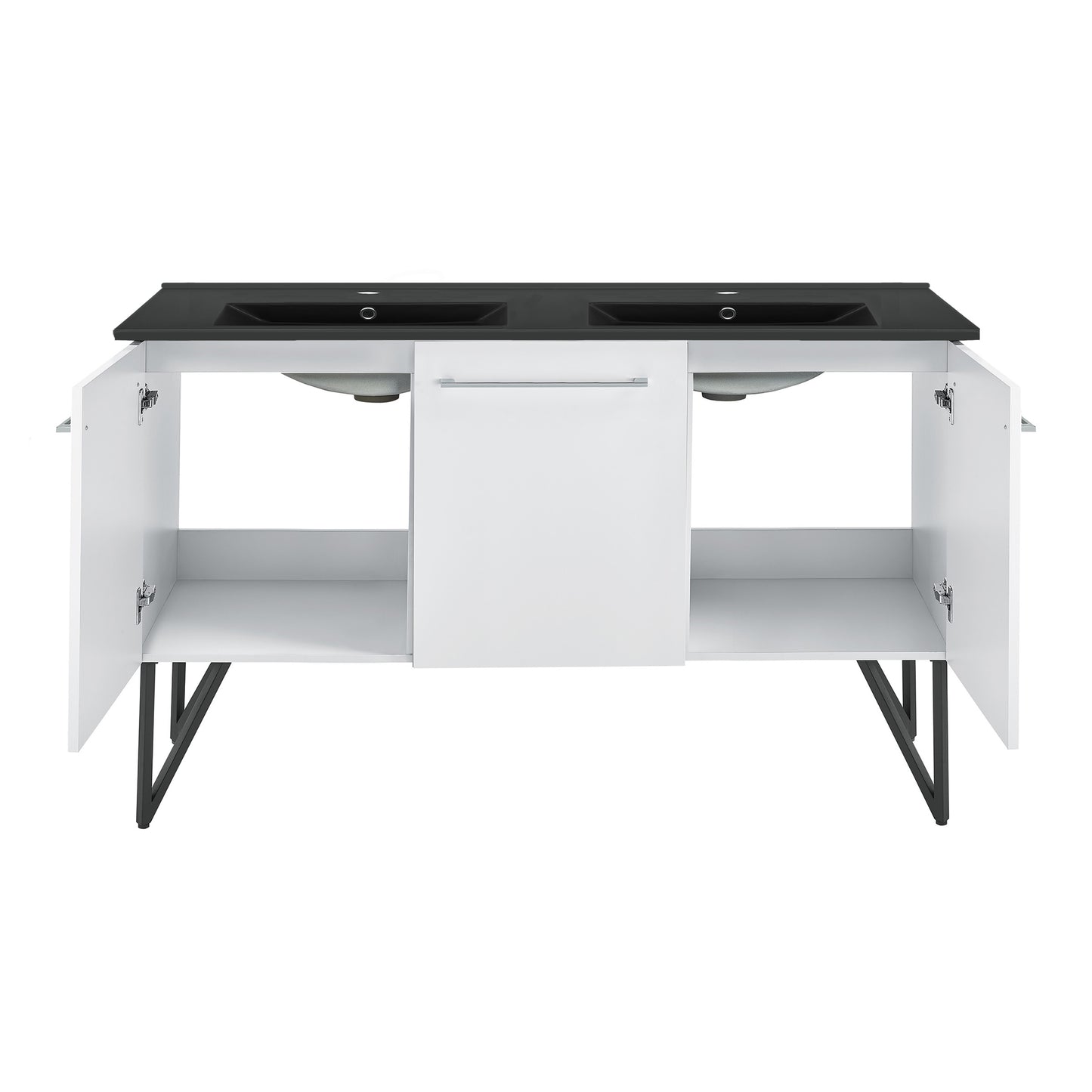 Swiss Madison, Annecy 60 in. White, Double Basin Bathroom Vanity With Black Artificial Stone Sink Top