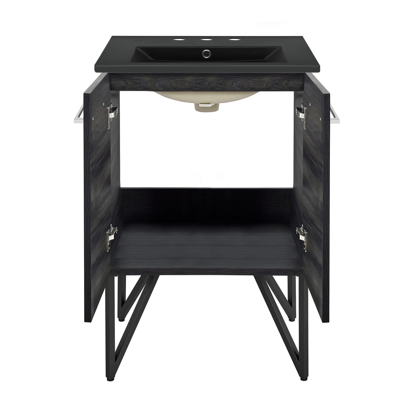 Swiss Madison, Annecy 24 in. Black Walnut Bathroom Vanity With Black, 3-Hole Ceramic Sink Top