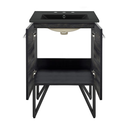 Swiss Madison, Annecy 24 in. Black Walnut Bathroom Vanity With Black, 3-Hole Ceramic Sink Top