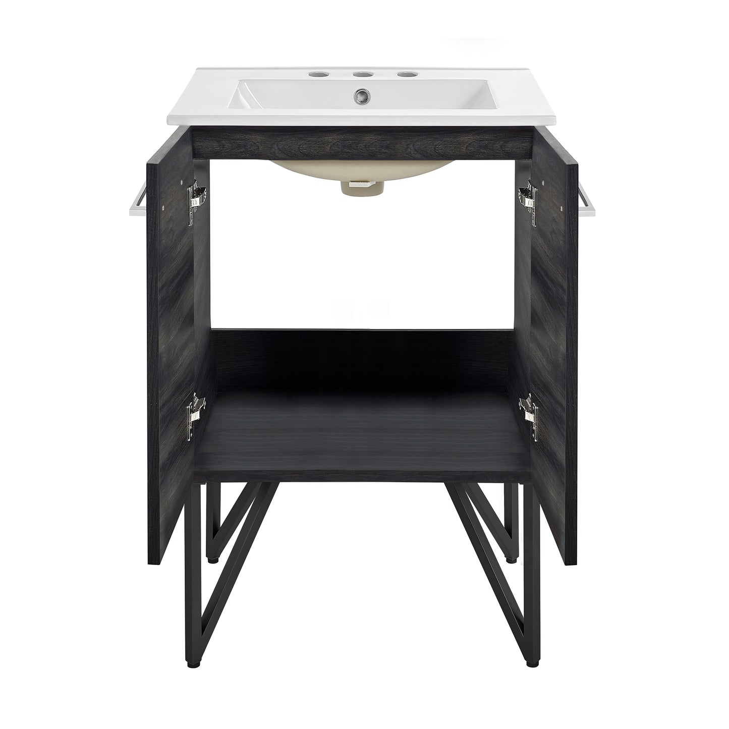 Swiss Madison, Annecy 24 in. Black Walnut Bathroom Vanity With White, 3-Hole Ceramic Sink Top