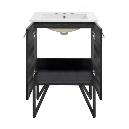 Swiss Madison, Annecy 24 in. Black Walnut Bathroom Vanity With White, 3-Hole Ceramic Sink Top