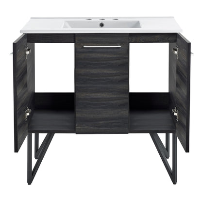 Swiss Madison, Annecy 36 in. Black Walnut Bathroom Vanity With White, 3-Hole Ceramic Sink Top