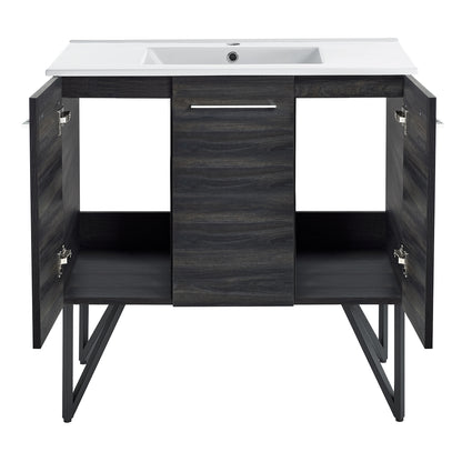 Swiss Madison, Annecy 36" Freestanding Bathroom Vanity in Black Walnut with Sink Top