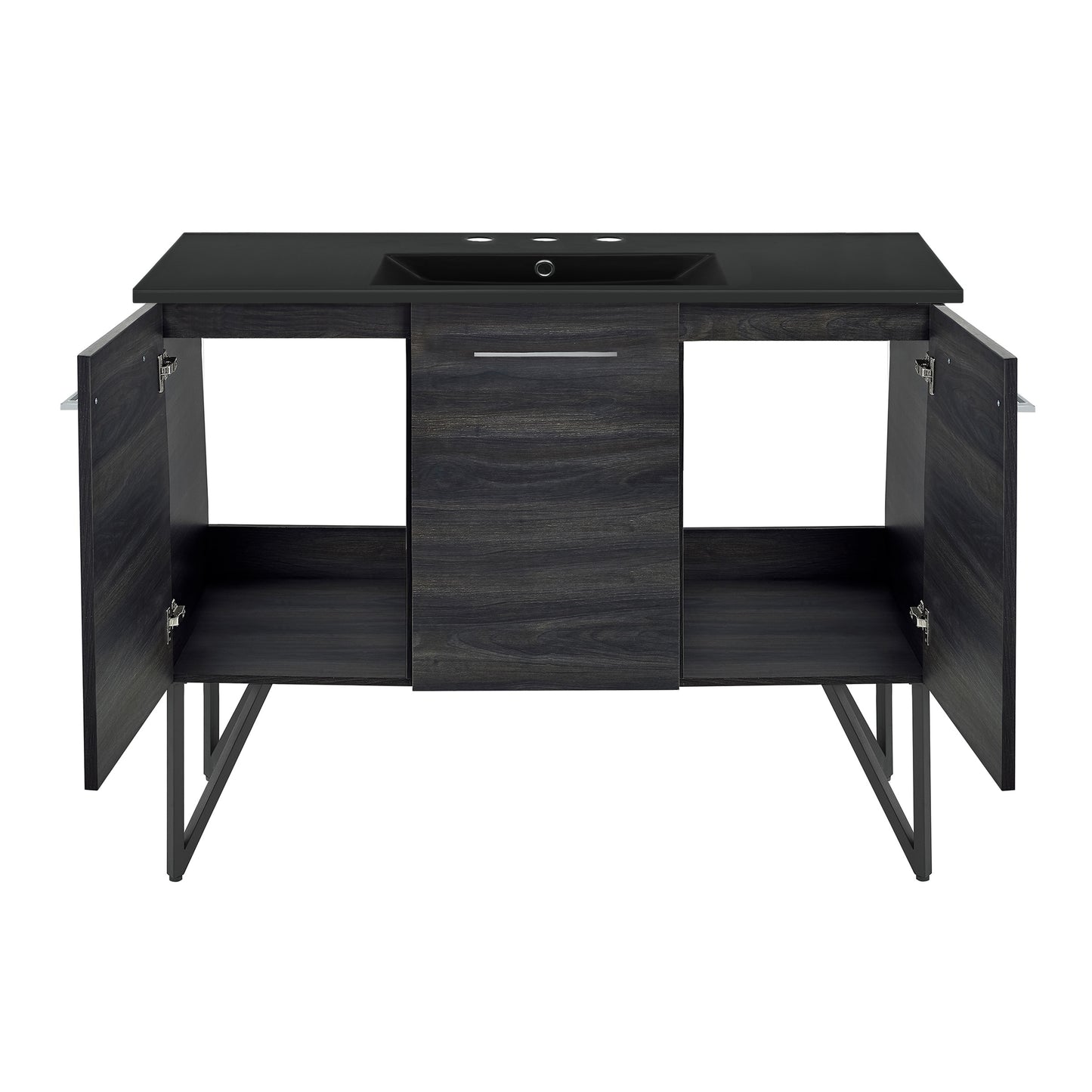 Swiss Madison, Annecy 48 in. Black Walnut Bathroom Vanity With Black, 3-Hole Ceramic Sink Top