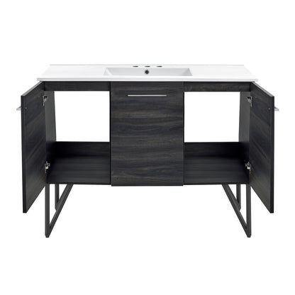 Swiss Madison, Annecy 48 in. Black Walnut Bathroom Vanity With White, 3-Hole Ceramic Sink Top