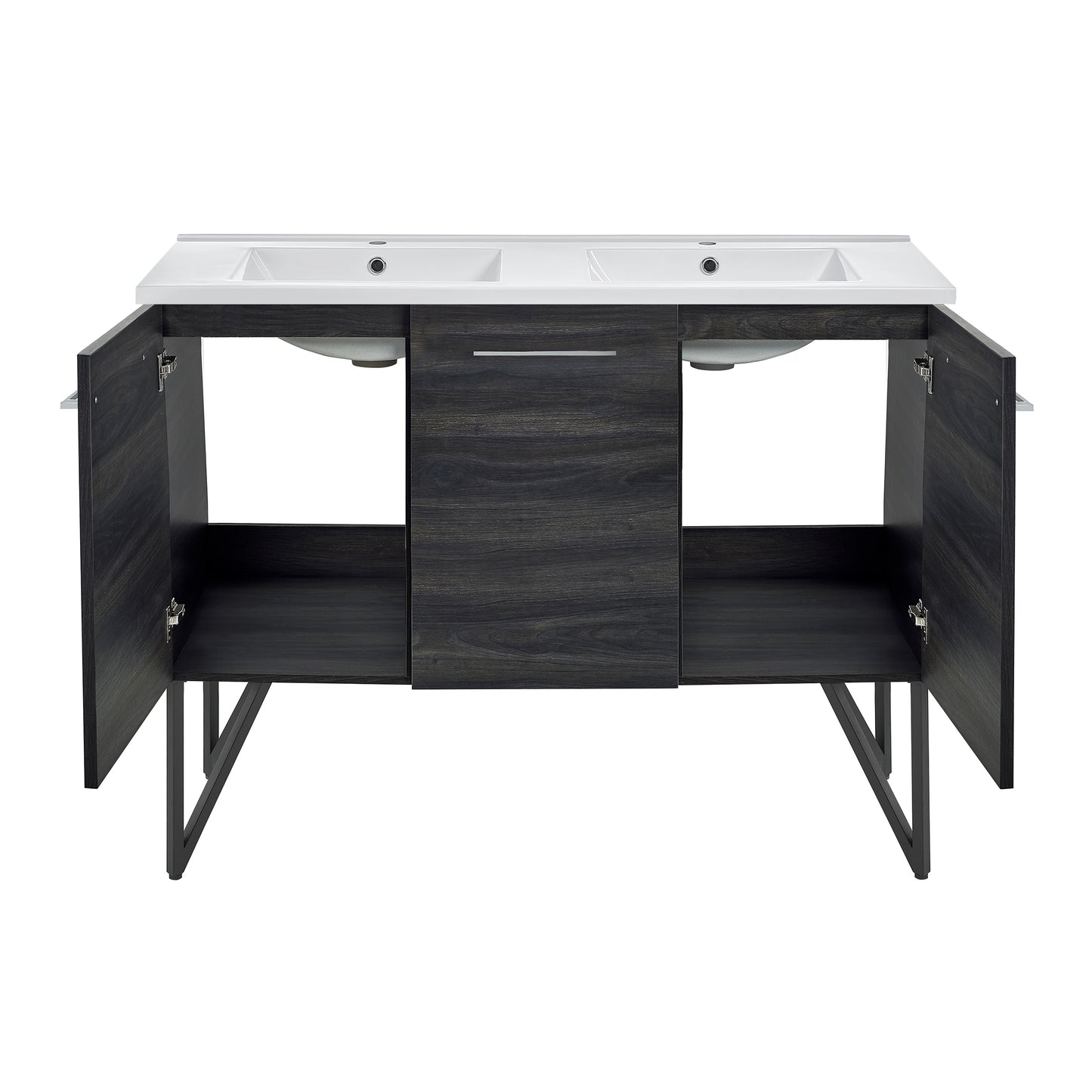Swiss Madison, Annecy 48 in. Black Walnut, Double Basin Bathroom Vanity With White Ceramic Sink Top