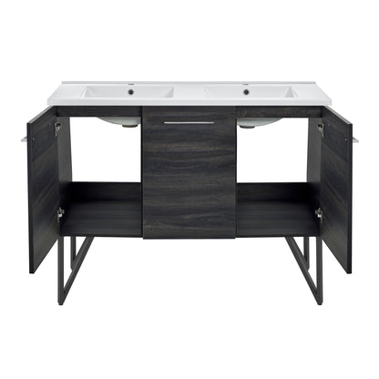 Swiss Madison, Annecy 48 in. Black Walnut, Double Basin Bathroom Vanity With White Ceramic Sink Top