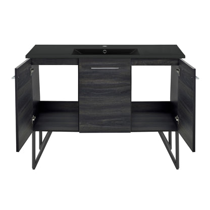 Swiss Madison, Annecy 48 in. Black Walnut Bathroom Vanity With Black Ceramic Sink Top