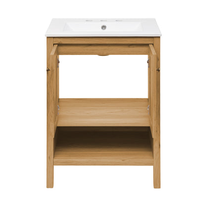 Swiss Madison, Chateau 24" Freestanding Bathroom Vanity in Golden Oak with 3-Hole Centerset Sink Top