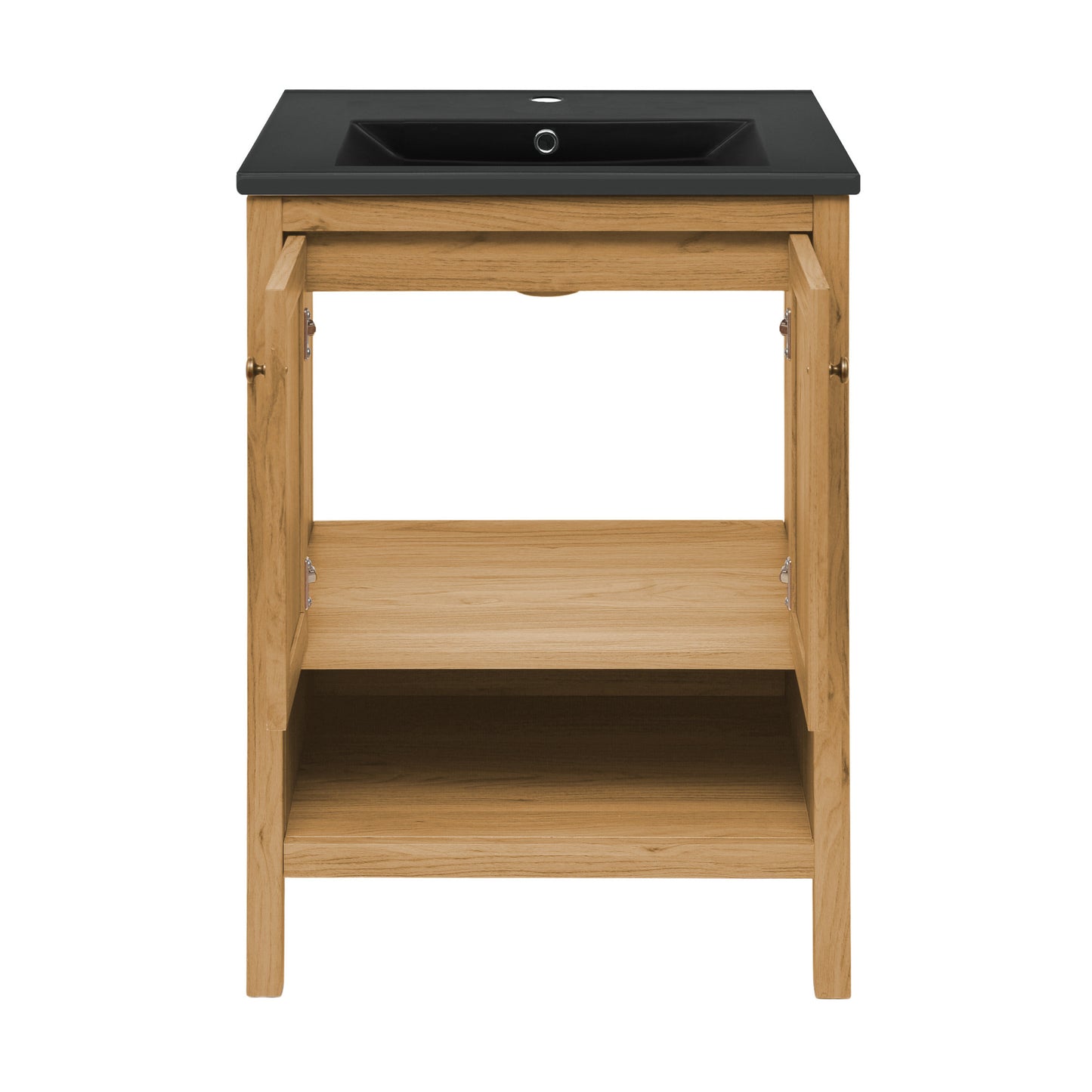 Swiss Madison, Chateau 24" Freestanding Bathroom Vanity in Golden Oak with Black Sink Top