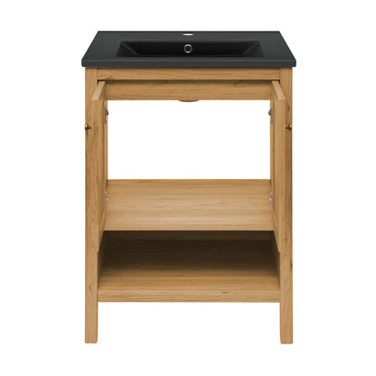 Swiss Madison, Chateau 24" Freestanding Bathroom Vanity in Golden Oak with Black Sink Top