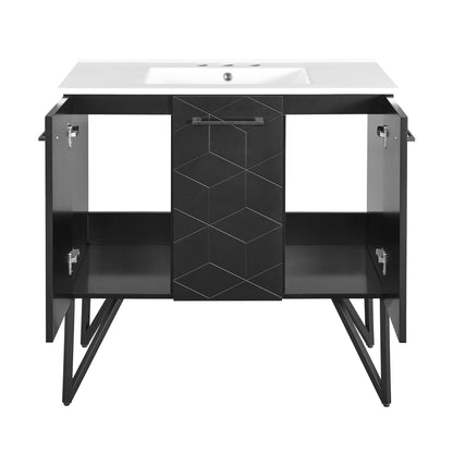 Swiss Madison, Annecy 36 in. Phantom Black Bathroom Vanity With White, 3-Hole Ceramic Sink Top