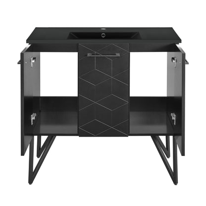 Swiss Madison, Annecy 36 in. Phantom Black Bathroom Vanity With Black Ceramic Sink Top