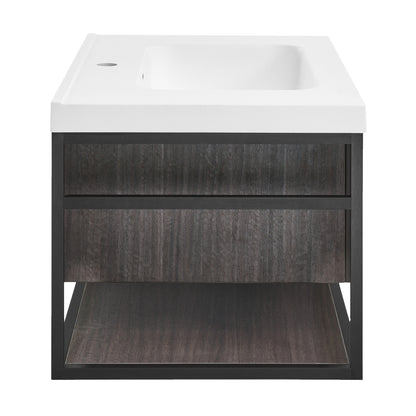 Swiss Madison, Claire 30" Wall-Mounted Bathroom Vanity in Black Oak with Sink Top