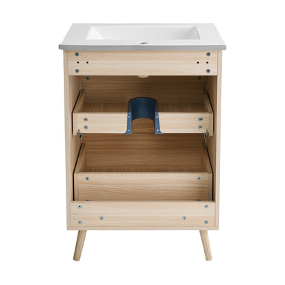 Swiss Madison, Brusque 24" Freestanding Bathroom Vanity in Natural Oak with Sink Top