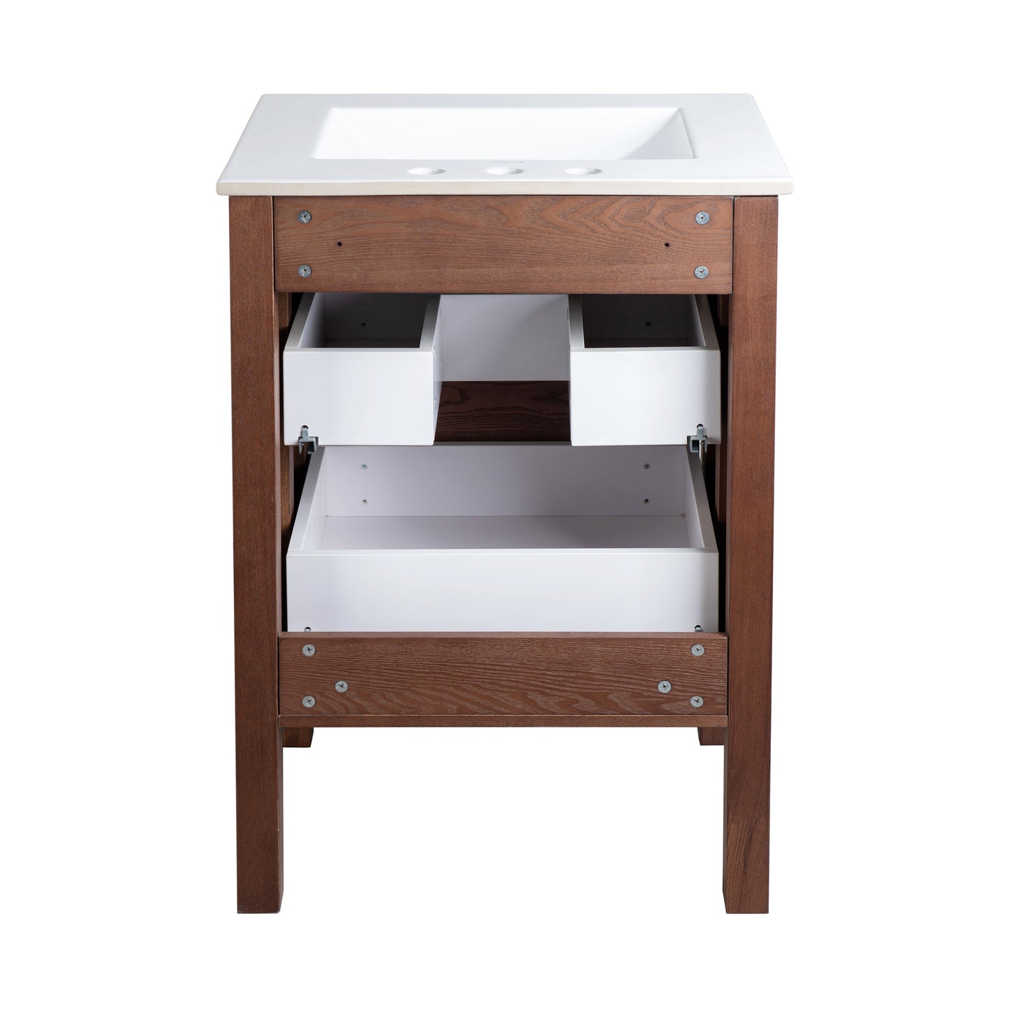 Swiss Madison, Nadar 24 in. Brown Walnut Bathroom Vanity With White, 3-Hole Ceramic Sink Top