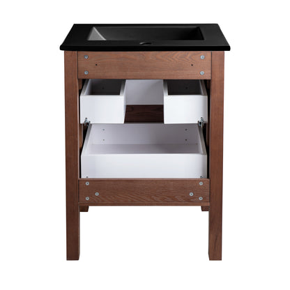 Swiss Madison, Nadar 24 in. Brown Walnut Bathroom Vanity With Black Ceramic Sink Top