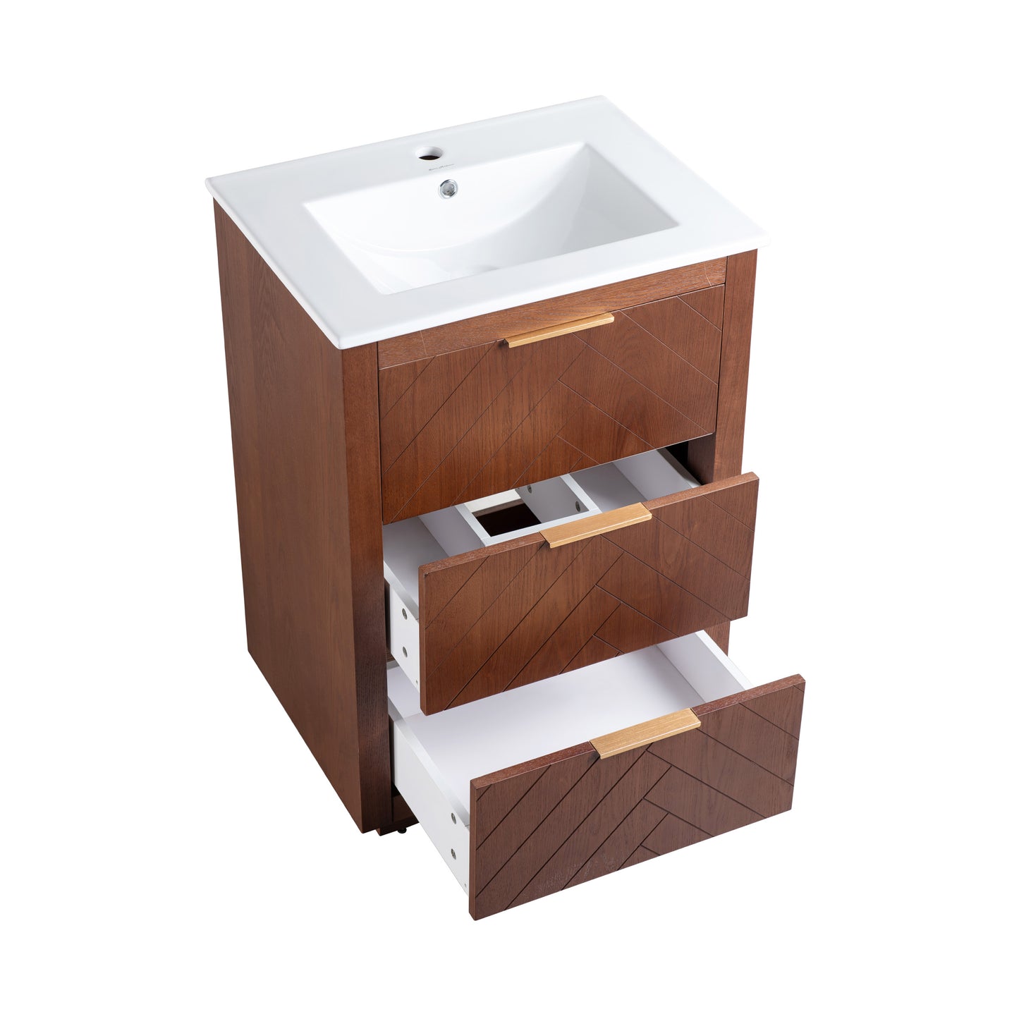 Swiss Madison, Daxton 24" Freestanding Bathroom Vanity in Brown Oak with Sink Top