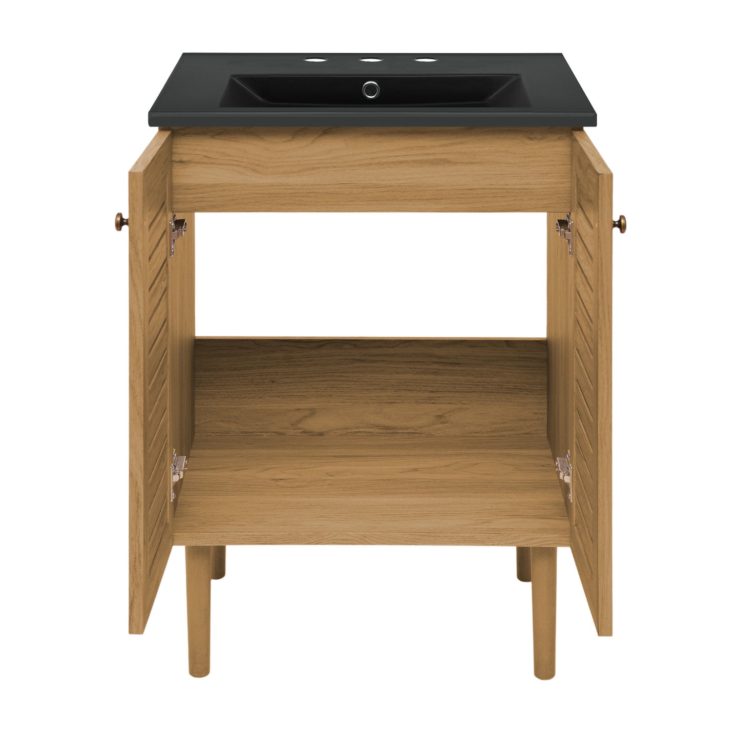 Swiss Madison, Bron 24" Freestanding Bathroom Vanity in Golden Oak with Black 3-Hole Centerset Sink Top