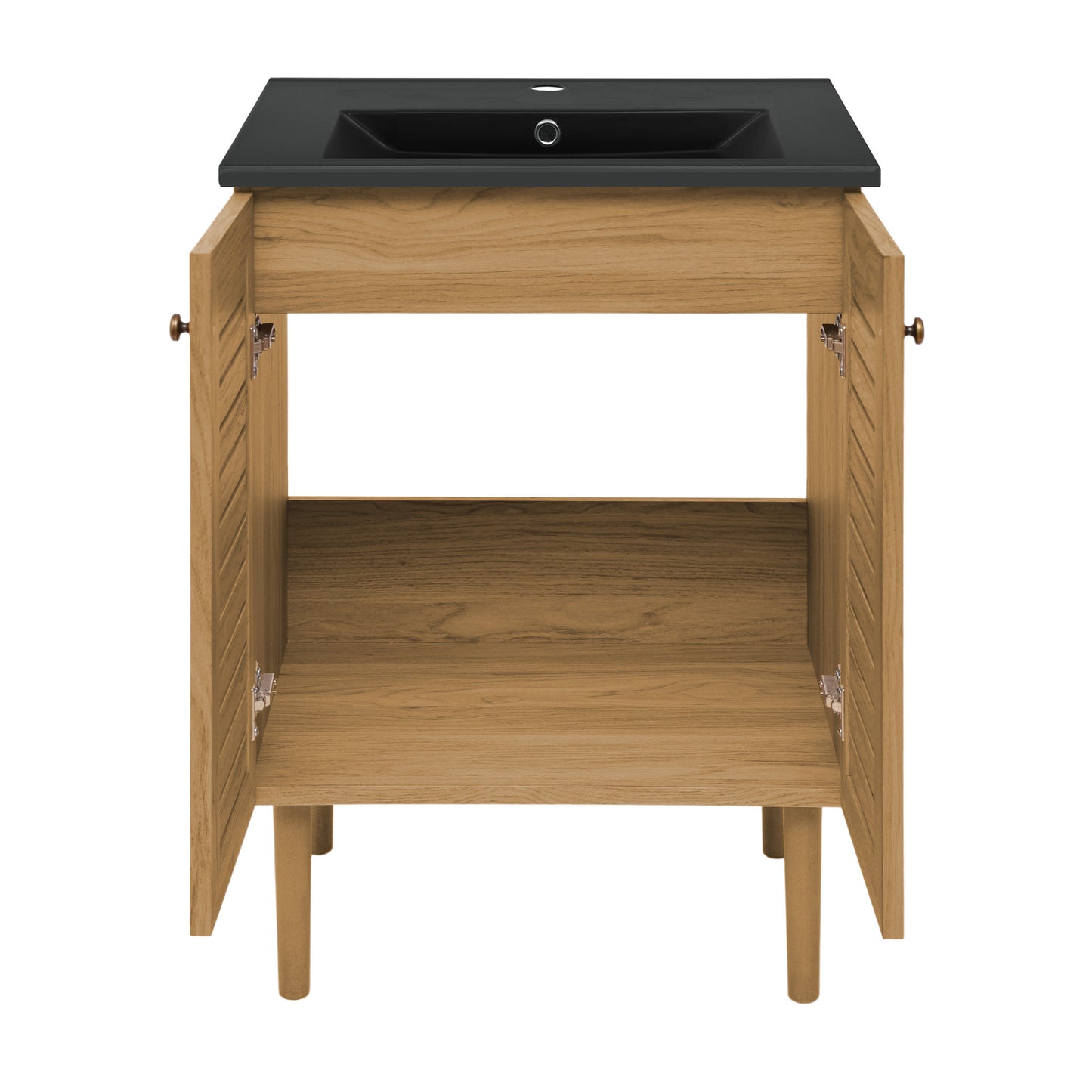 Swiss Madison, Bron 24" Freestanding Bathroom Vanity in Golden Oak with Black Sink Top