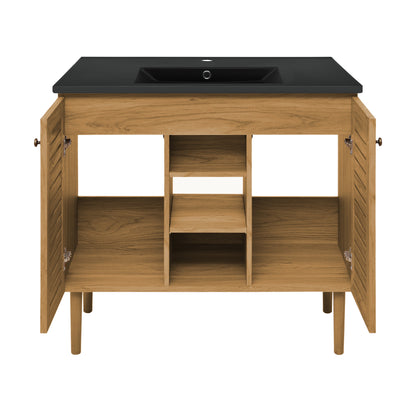 Swiss Madison, Bron 36" Freestanding Bathroom Vanity in Golden Oak with Black Sink Top