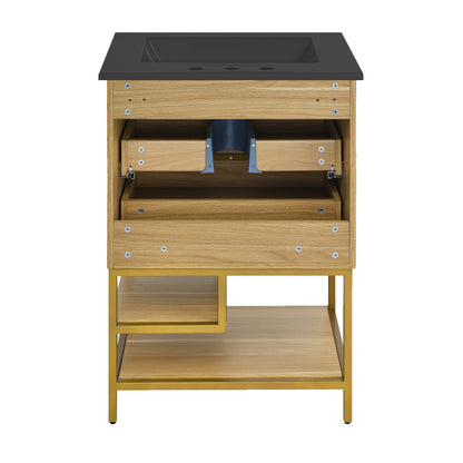 Swiss Madison, Carre 24 in. White Oak Bathroom Vanity With Black, 3-Hole Ceramic Sink Top