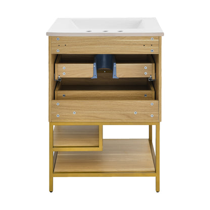 Swiss Madison, Carre 24 in. White Oak Bathroom Vanity With White, 3-Hole Ceramic Sink Top