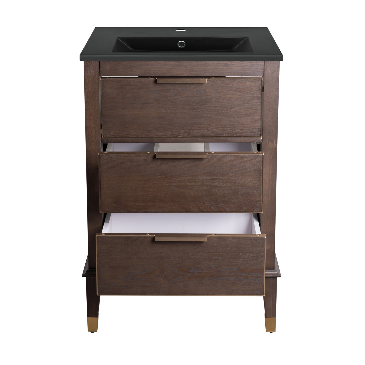 Swiss Madison, Hugo 24 in. Brown Oak Bathroom Vanity With Black Ceramic Sink Top