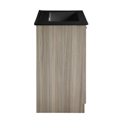 Swiss Madison, Burdon 24 in. Brown Oak Bathroom Vanity With Black, 3-Hole Ceramic Sink Top