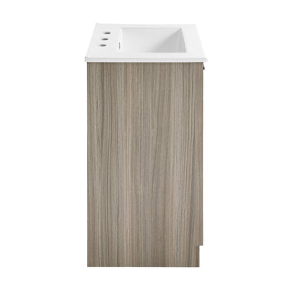 Swiss Madison, Burdon 24 in. Brown Oak Bathroom Vanity With White, 3-Hole Ceramic Sink Top