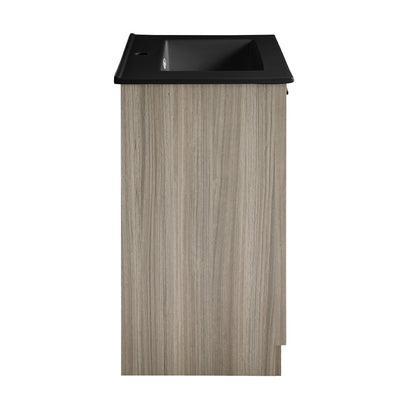 Swiss Madison, Burdon 24 in. Brown Oak Bathroom Vanity With Black Ceramic Sink Top