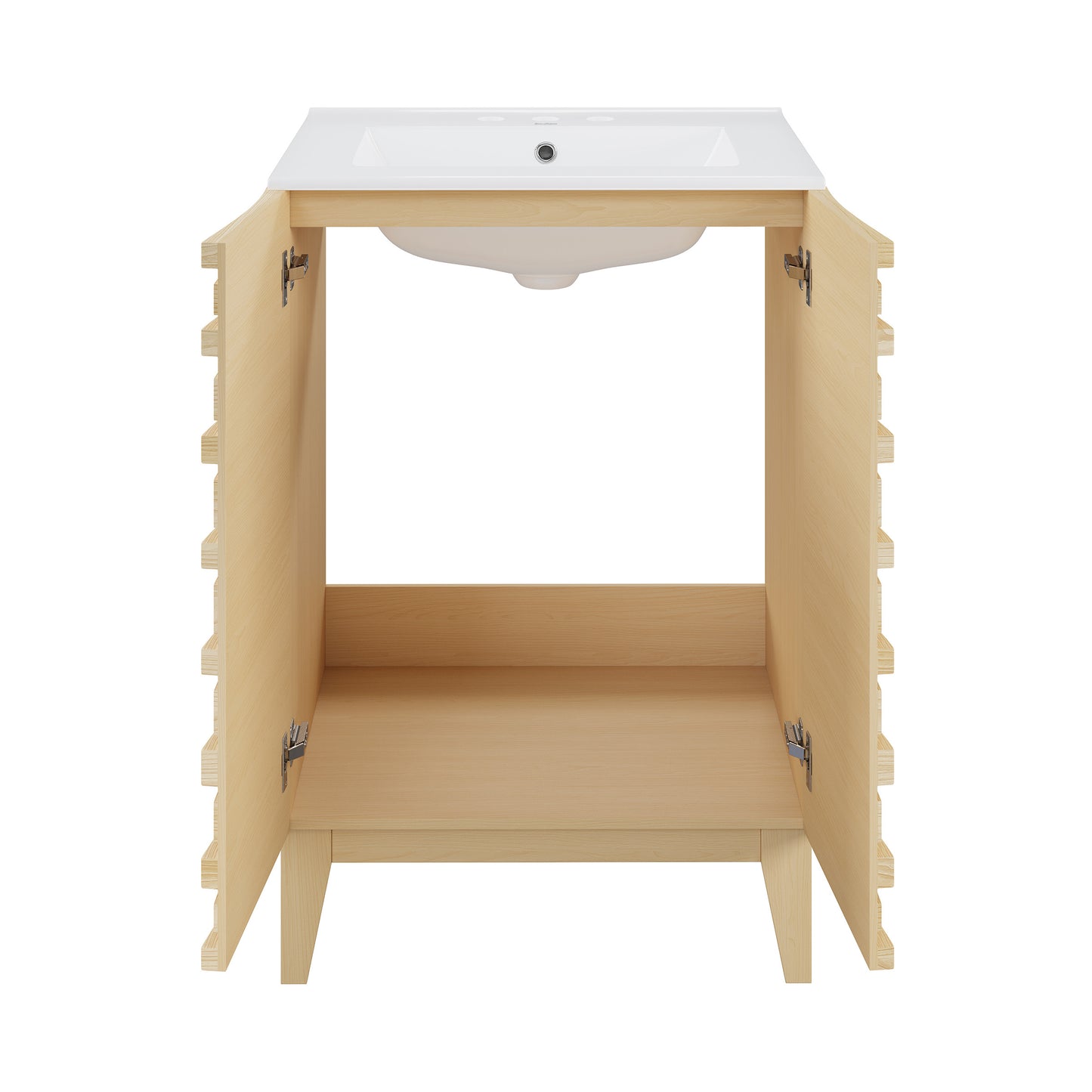 Swiss Madison, Cascade 24 in. Natural Oak Bathroom Vanity With White, 3-Hole Ceramic Sink Top