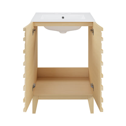 Swiss Madison, Cascade 24 in. Natural Oak Bathroom Vanity With White, 3-Hole Ceramic Sink Top