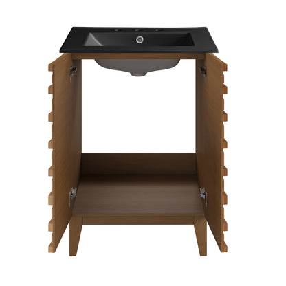 Swiss Madison, Cascade 24 in. Brown Oak Bathroom Vanity With Black, 3-Hole Ceramic Sink Top