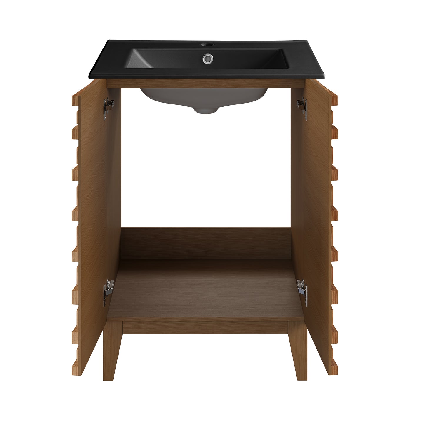 Swiss Madison, Cascade 24 in. Brown Oak Bathroom Vanity With Black Ceramic Sink Top