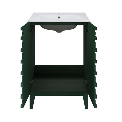 Swiss Madison, Cascade 24" Freestanding Bathroom Vanity in Green Oak with 3-Hole Centerset Sink Top