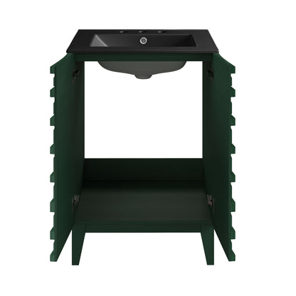 Swiss Madison, Cascade 24" Freestanding Bathroom Vanity in Green Oak with Black 3-Hole Widespread Sink Top