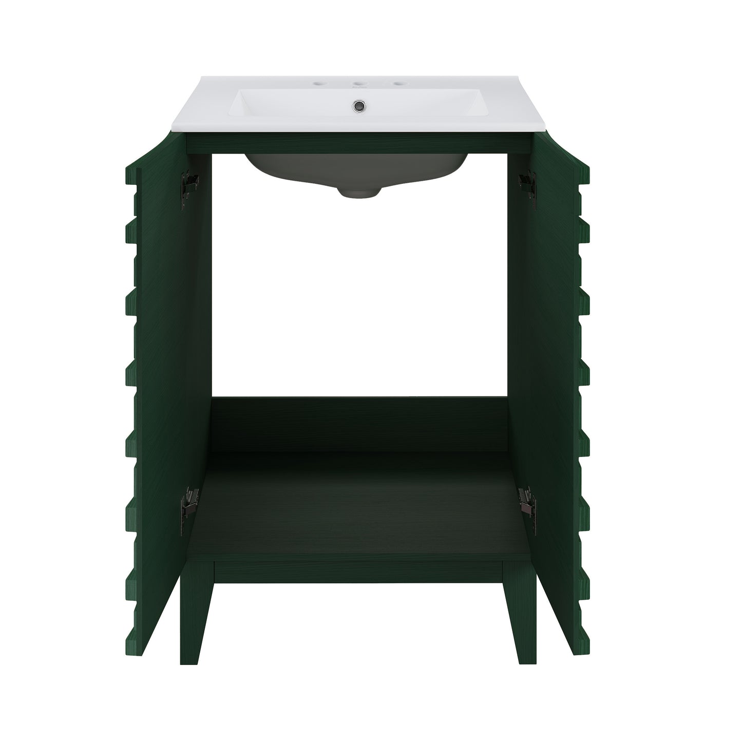 Swiss Madison, Cascade 24" Freestanding Bathroom Vanity in Green Oak with 3-Hole Widespread Sink Top
