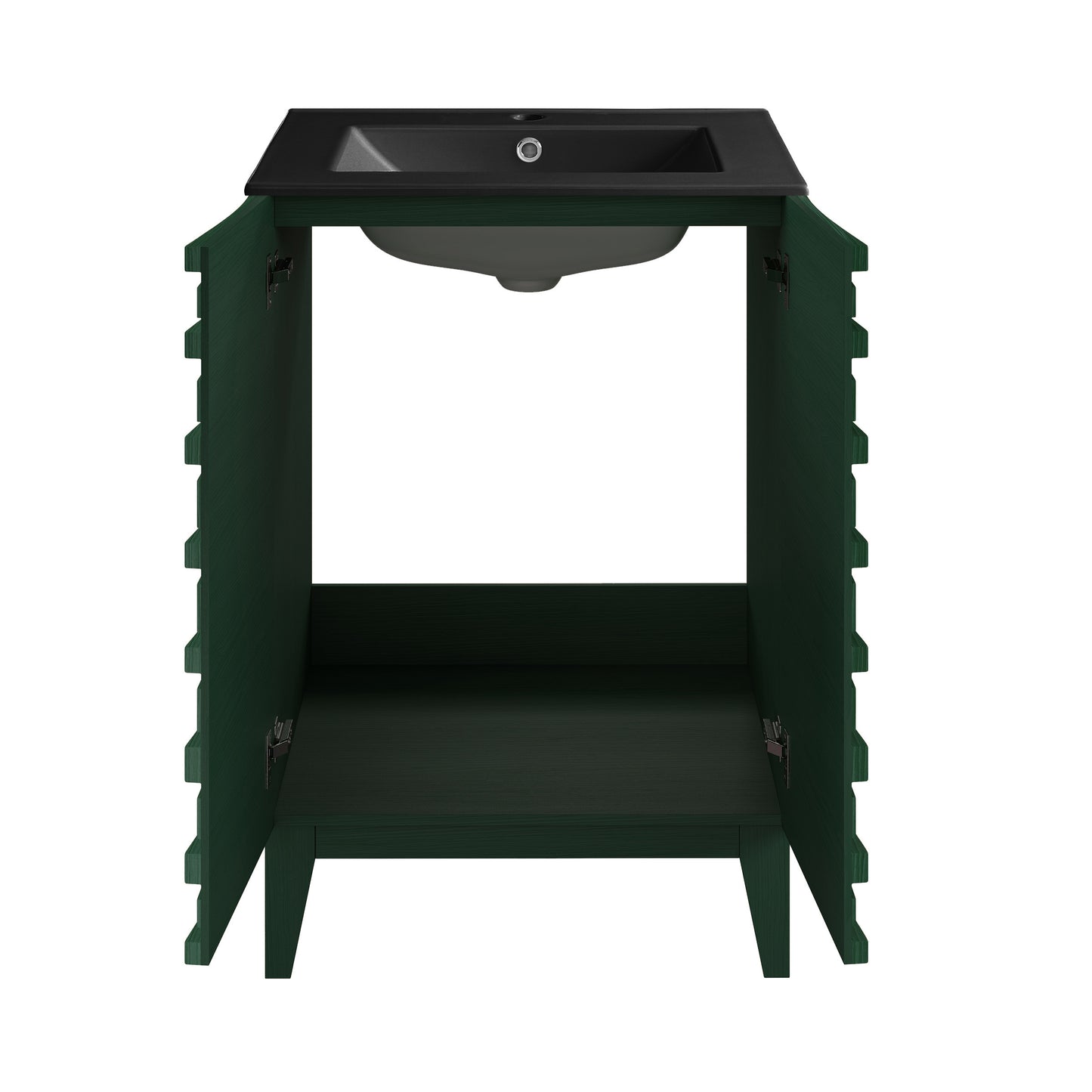 Swiss Madison, Cascade 24" Freestanding Bathroom Vanity in Green Oak with Black Sink Top