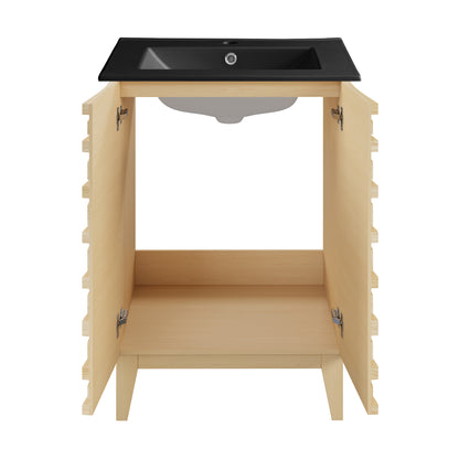 Swiss Madison, Cascade 24 in. Natural Oak Bathroom Vanity With Black Ceramic Sink Top