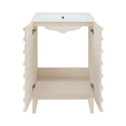 Swiss Madison, Cascade 24 in. White Oak Bathroom Vanity With White, 3-Hole Ceramic Sink Top