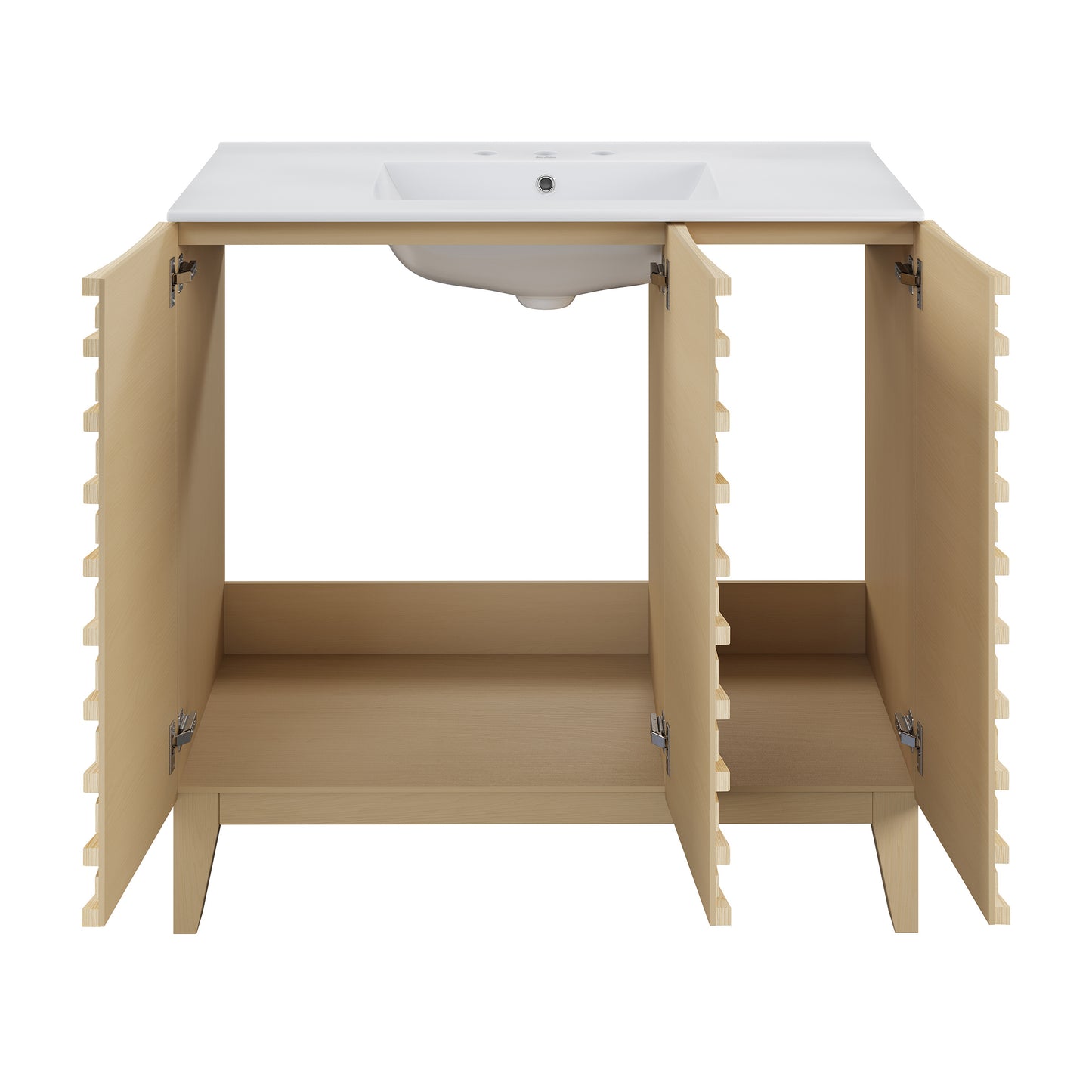 Swiss Madison, Cascade 36 in. Natural oak Bathroom Vanity With White, 3-Hole Ceramic Sink Top