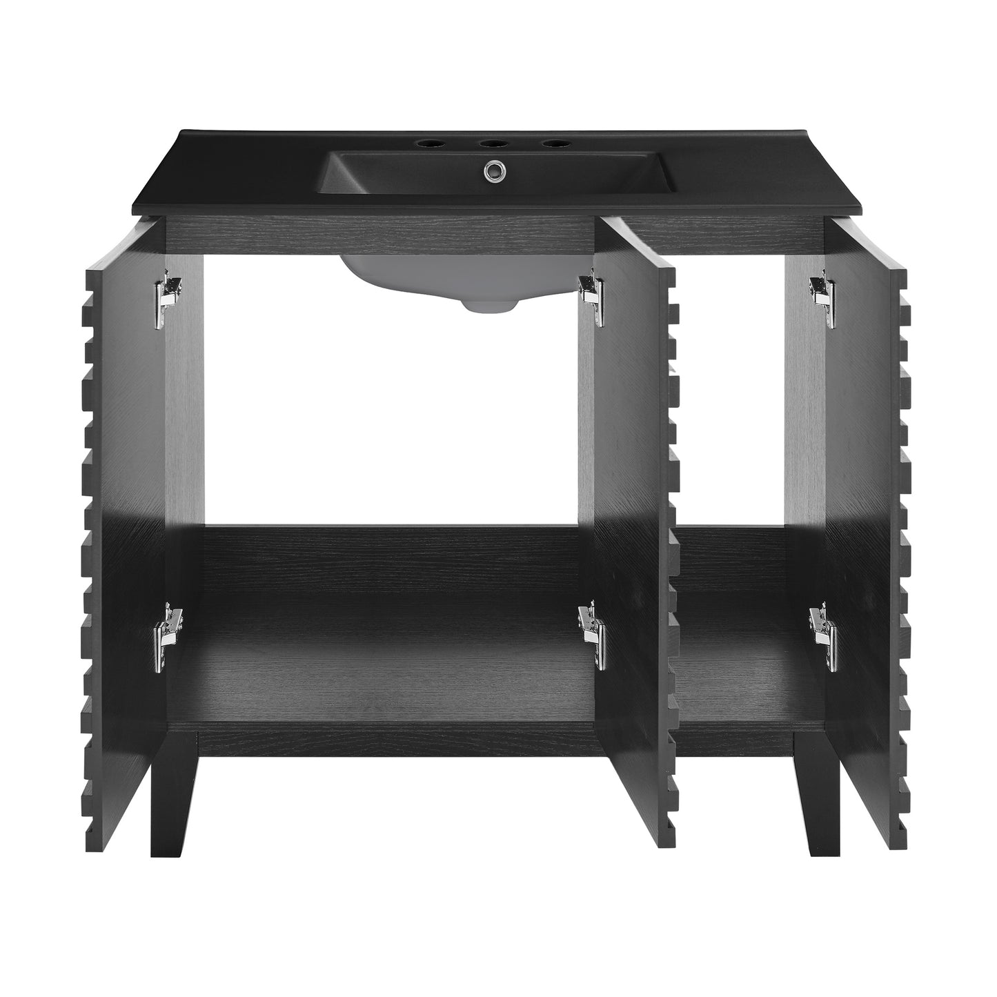 Swiss Madison, Cascade 36 in. Black Oak Bathroom Vanity With Black, 3-Hole Ceramic Sink Top