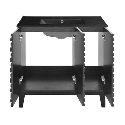 Swiss Madison, Cascade 36 in. Black Oak Bathroom Vanity With Black, 3-Hole Ceramic Sink Top