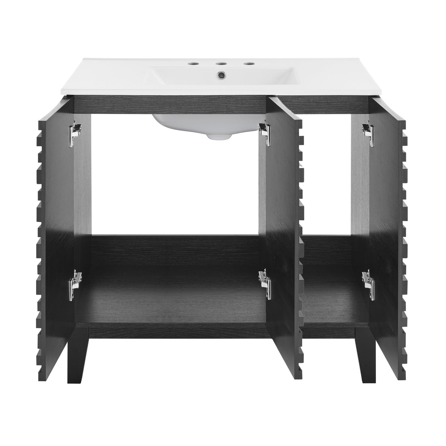 Swiss Madison, Cascade 36 in. Black Oak Bathroom Vanity With White, 3-Hole Ceramic Sink Top