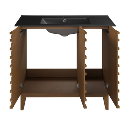 Swiss Madison, Cascade 36 in. Brown oak Bathroom Vanity With Black Ceramic Sink Top